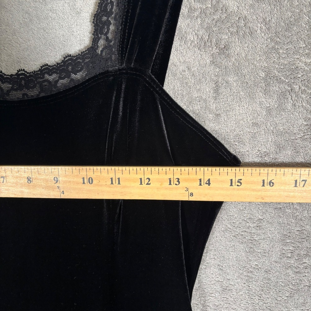 Betsey Johnson Vintage Black Velvet Lace Fit & Flare Dress Square Neck S Witchy - Picture 12 of 13